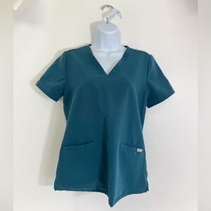 FIGS Technical Collection V Neck Scrub Top Women's Size Small Teal Green